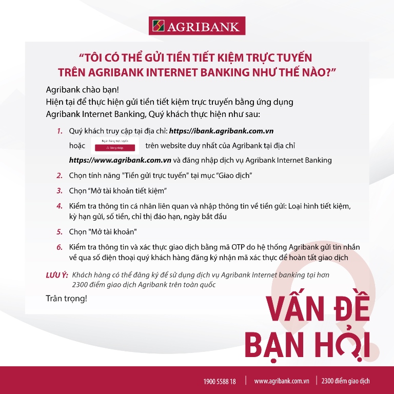 Cách gửi tiền tiết kiệm chi phí trực con đường tại agribank