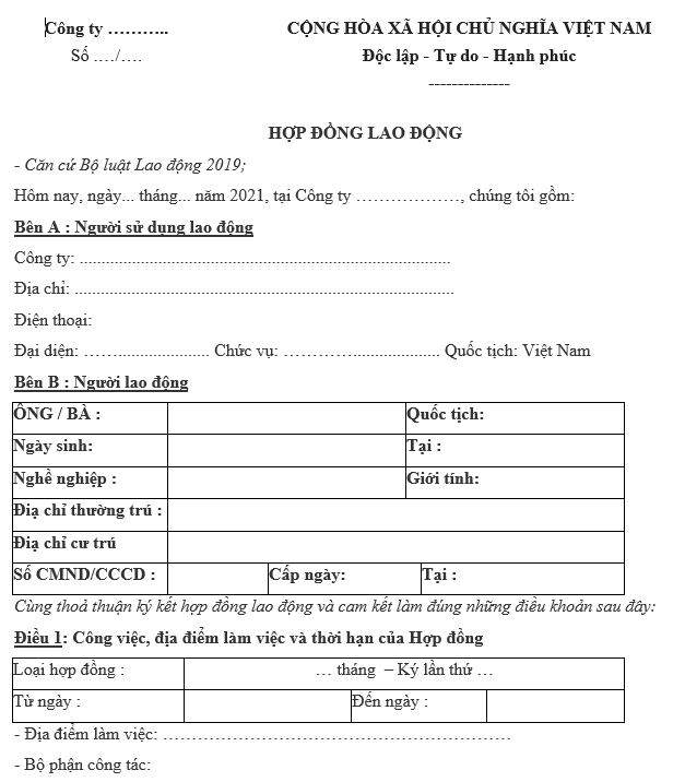 Tổng hợp các mẫu phù hợp đồng lao đụng theo bộ phép tắc lao động new nhất Tổng hợp các mẫu phù hợp đồng lao động theo bộ hình thức lao động new nhất