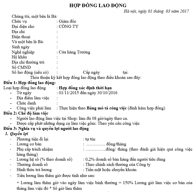 Tổng phù hợp mẫu hợp đồng lao động dành cho ctcp tnhh Tổng phù hợp mẫu mã hợp đồng lao động dành riêng cho ctcp tnhh