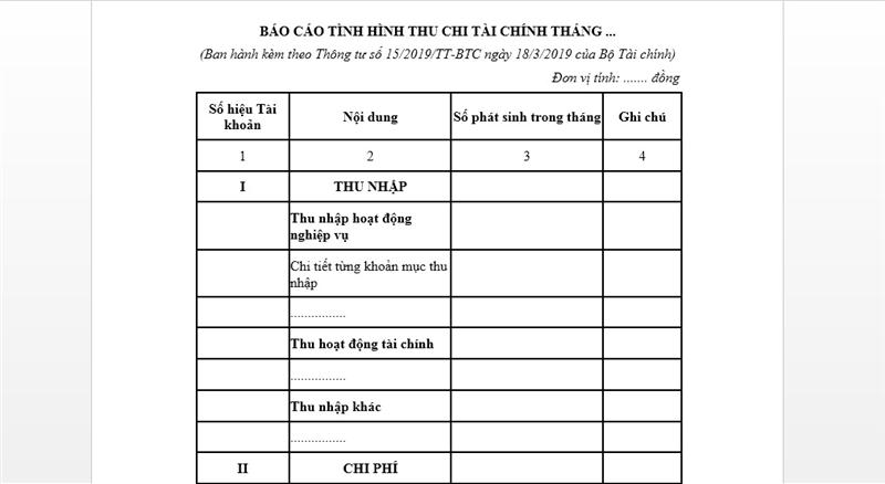 Thông tin cụ thể về mẫu report thu bỏ ra nội cỗ hàng tháng Thông tin cụ thể về mẫu report thu bỏ ra nội bộ hàng tháng