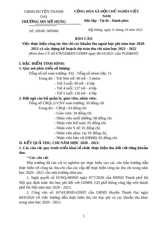 Báo cáo việc triển khai công tác thu đưa ra nh Báo cáo việc tiến hành công tác thu bỏ ra nh